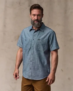 Short-sleeve Embroidered Chambray Shirt