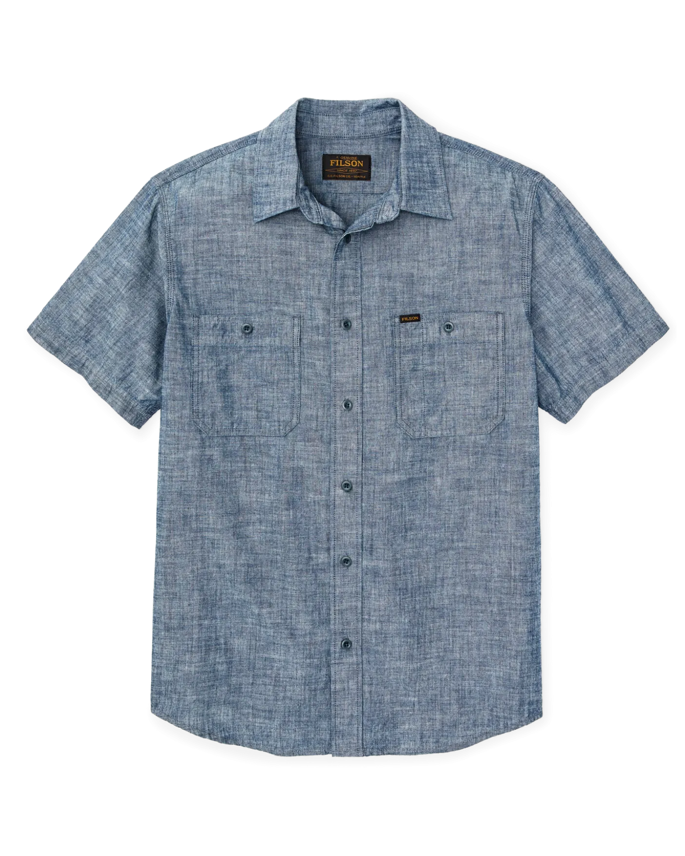 Short-sleeve Embroidered Chambray Shirt