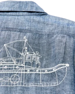 Short-sleeve Embroidered Chambray Shirt