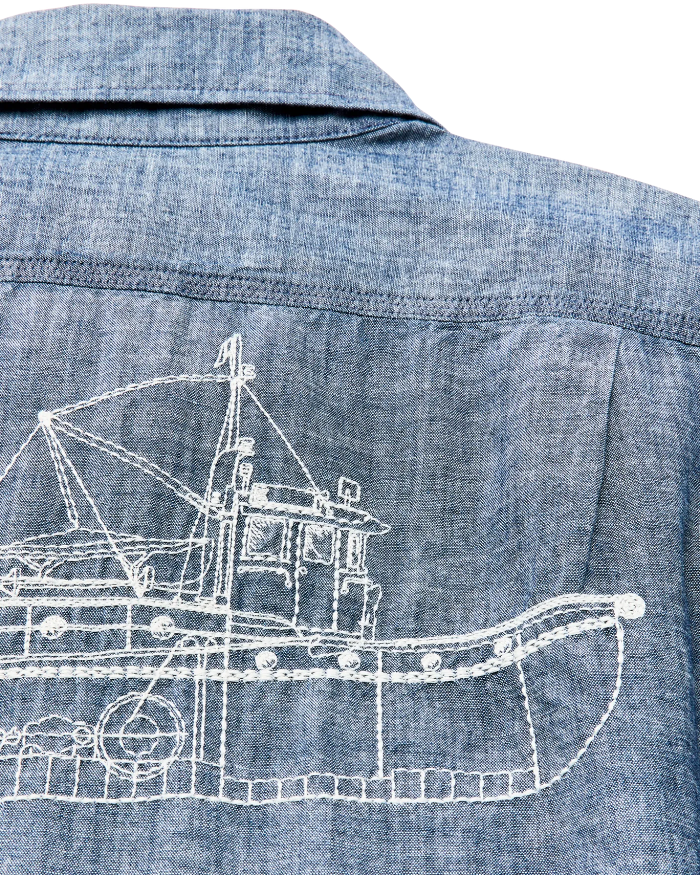 Short-sleeve Embroidered Chambray Shirt
