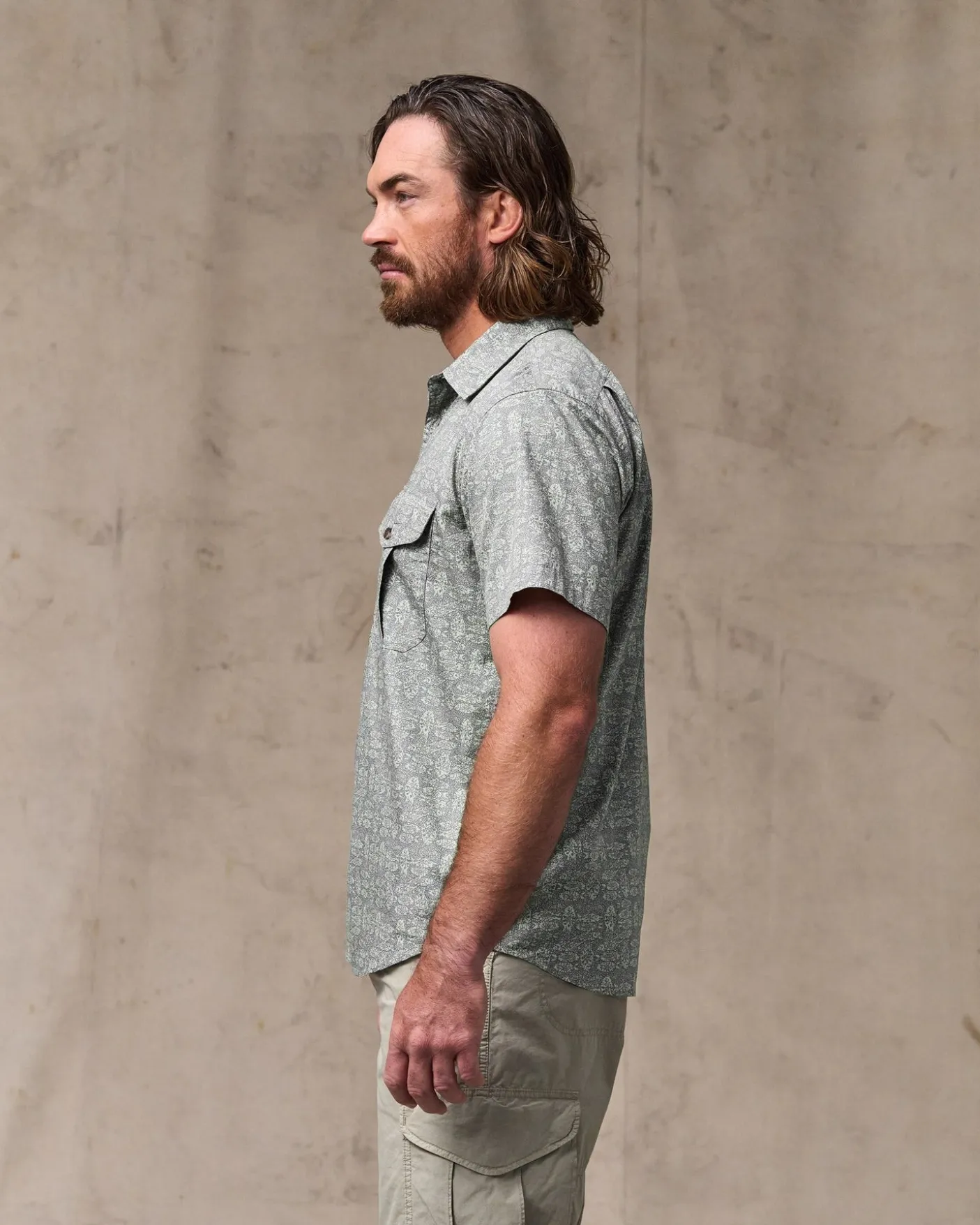 Washed Short Sleeve Feather Cloth Shirt