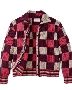 Women's Checkered Wool Cardigan